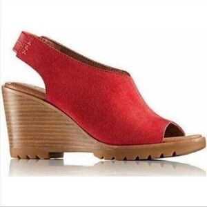 Sorel 9 AFTER HOURS Slingback Open Toe Suede Wedge Sandals NL:2858-691 Red 7.5